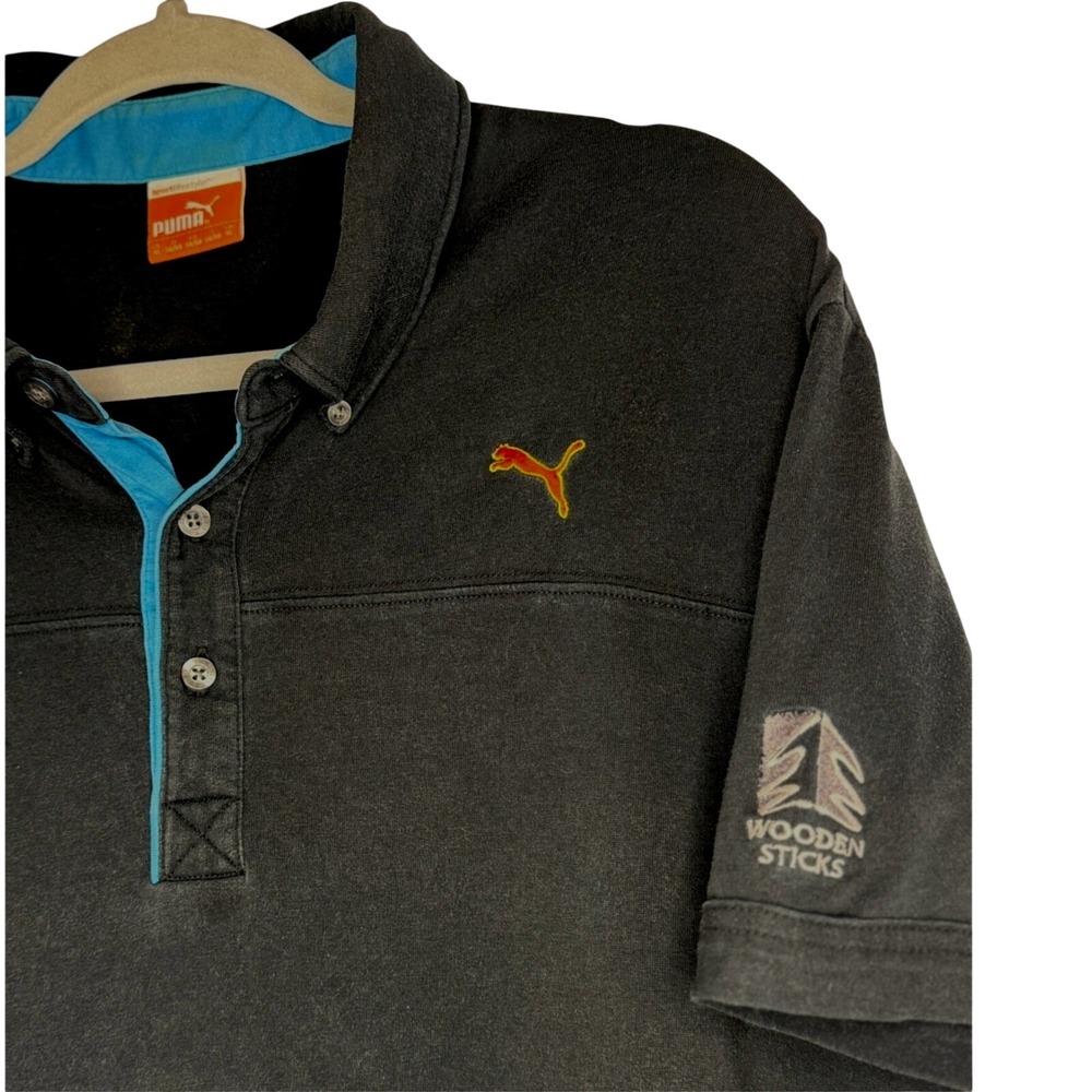Puma Polo Shirt Men XL Black Sportlifestyle Wooden Sticks Graphic Short Sleeve